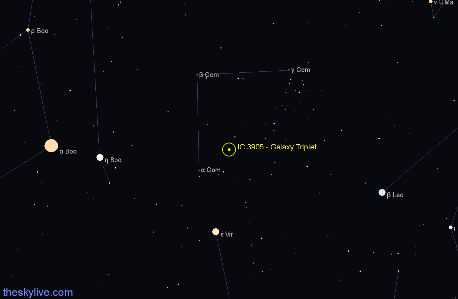 Finder chart IC 3905 - Galaxy Triplet in Coma Berenices star