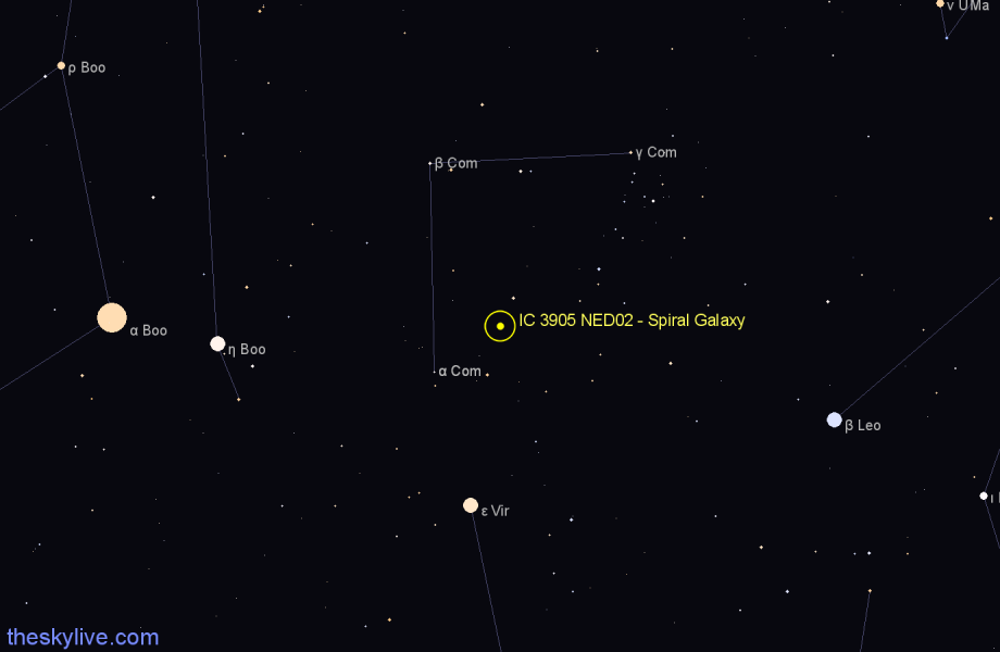 Finder chart IC 3905 NED02 - Spiral Galaxy in Coma Berenices star