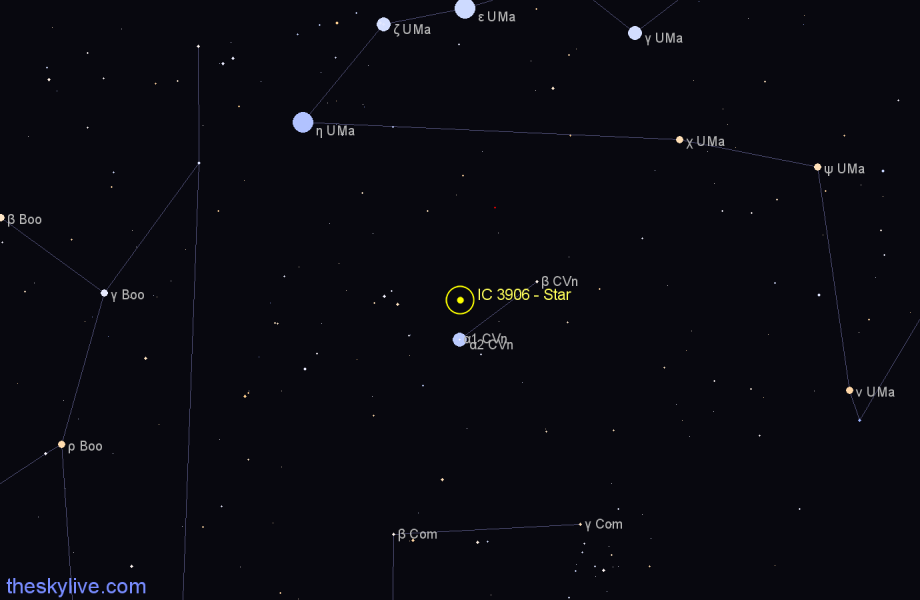 Finder chart IC 3906 - Star in Canes Venatici star