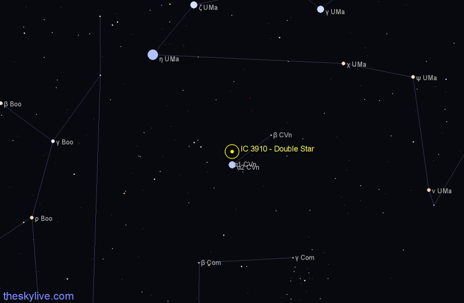 Finder chart IC 3910 - Double Star in Canes Venatici star