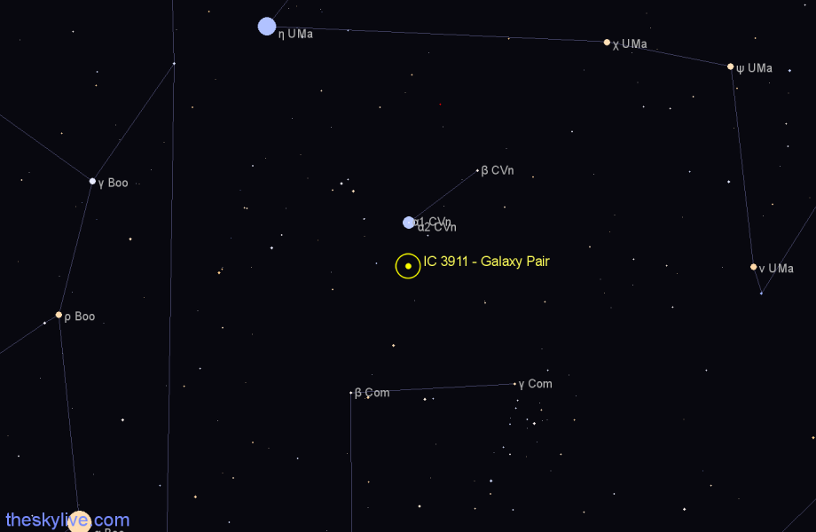 Finder chart IC 3911 - Galaxy Pair in Canes Venatici star