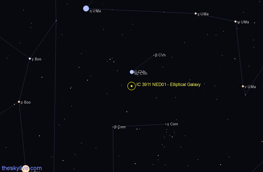 Finder chart IC 3911 NED01 - Elliptical Galaxy in Canes Venatici star