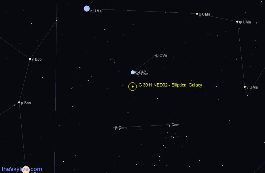 Finder chart IC 3911 NED02 - Elliptical Galaxy in Canes Venatici star