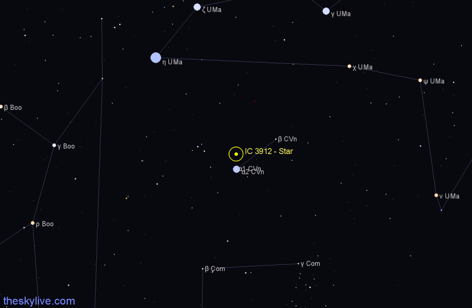 Finder chart IC 3912 - Star in Canes Venatici star