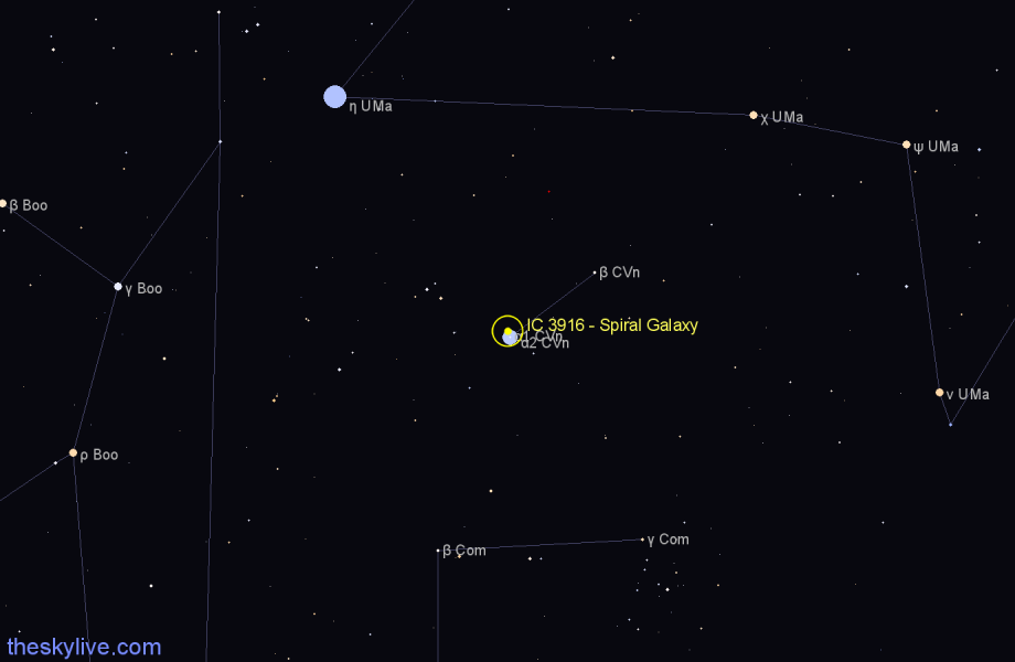 Finder chart IC 3916 - Spiral Galaxy in Canes Venatici star