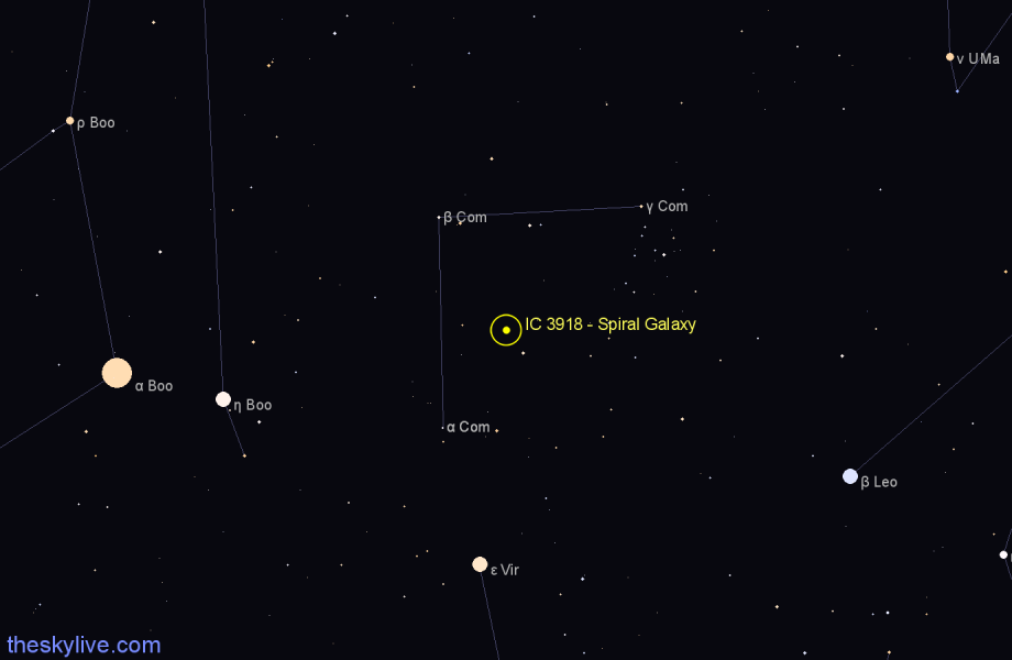 Finder chart IC 3918 - Spiral Galaxy in Coma Berenices star