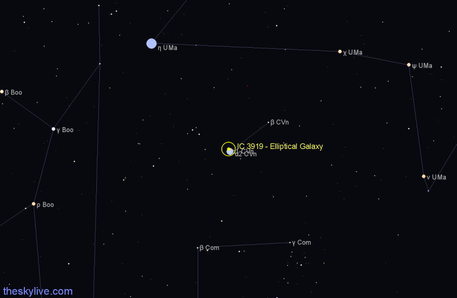 Finder chart IC 3919 - Elliptical Galaxy in Canes Venatici star