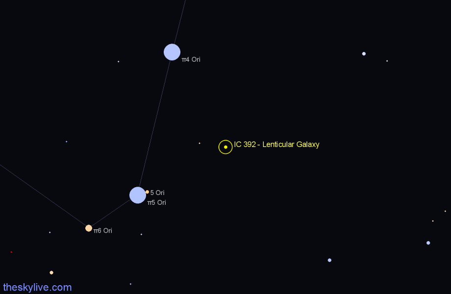 Finder chart IC 392 - Lenticular Galaxy in Orion star