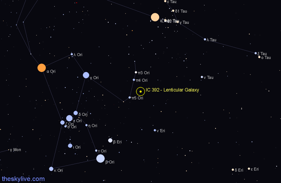 Finder chart IC 392 - Lenticular Galaxy in Orion star