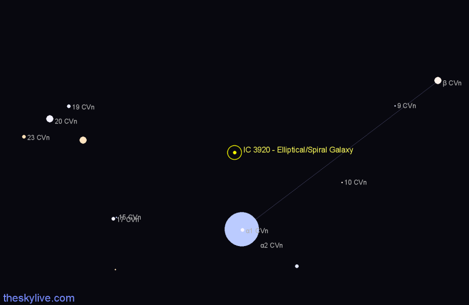 Finder chart IC 3920 - Elliptical/Spiral Galaxy in Canes Venatici star