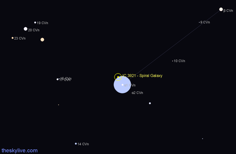 Finder chart IC 3921 - Spiral Galaxy in Canes Venatici star
