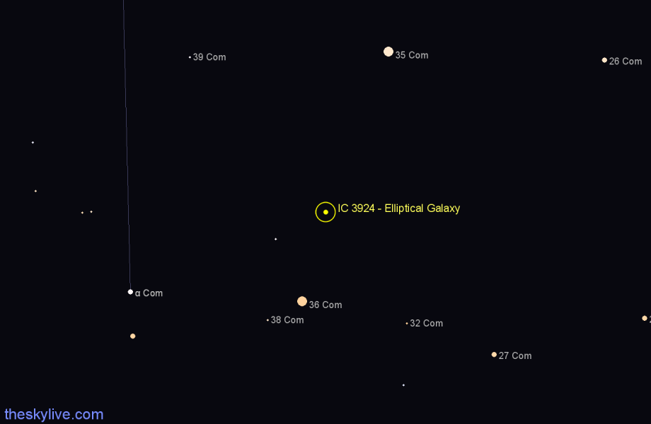 Finder chart IC 3924 - Elliptical Galaxy in Coma Berenices star