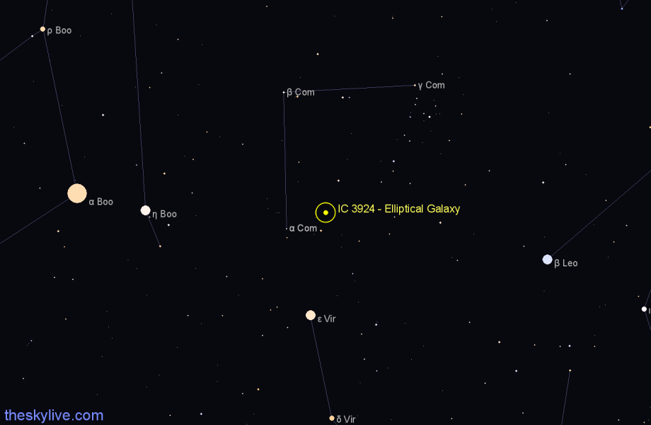 Finder chart IC 3924 - Elliptical Galaxy in Coma Berenices star