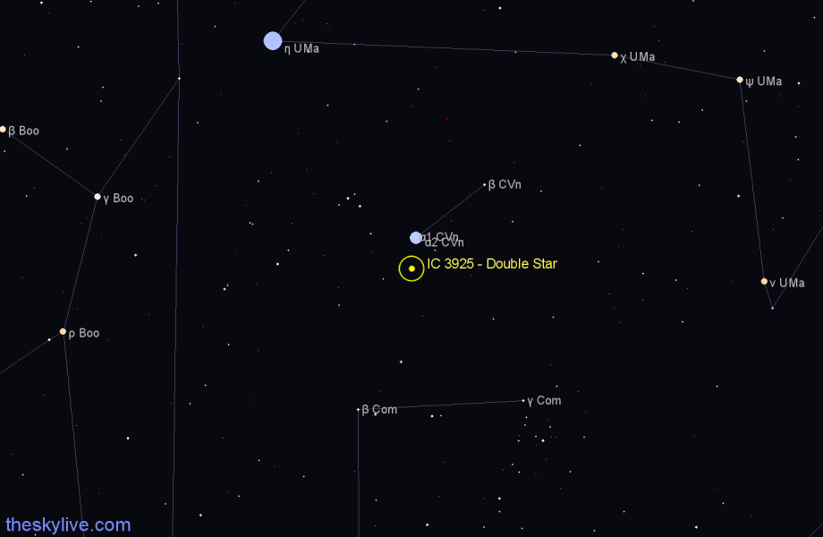 Finder chart IC 3925 - Double Star in Canes Venatici star