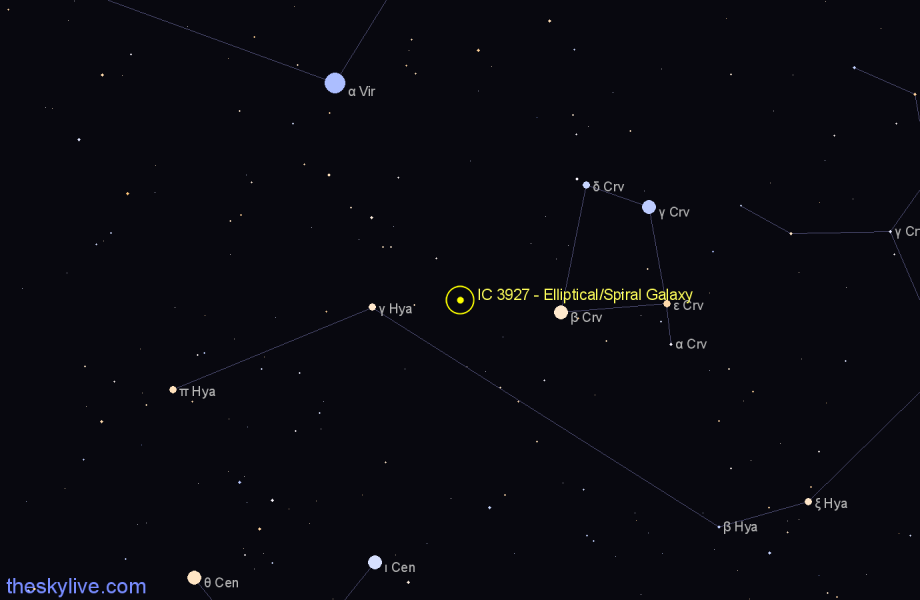 Finder chart IC 3927 - Elliptical/Spiral Galaxy in Hydra star