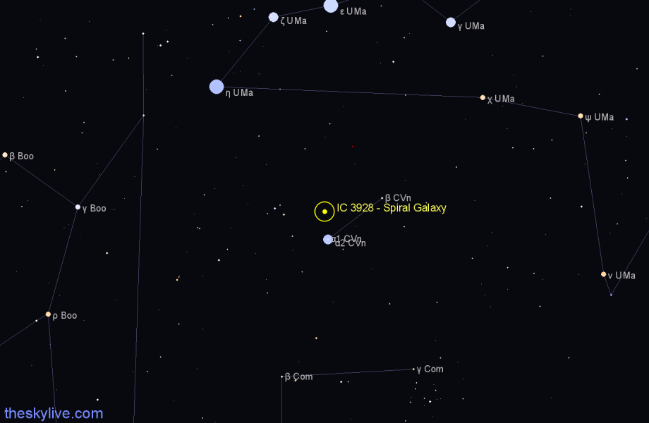 Finder chart IC 3928 - Spiral Galaxy in Canes Venatici star