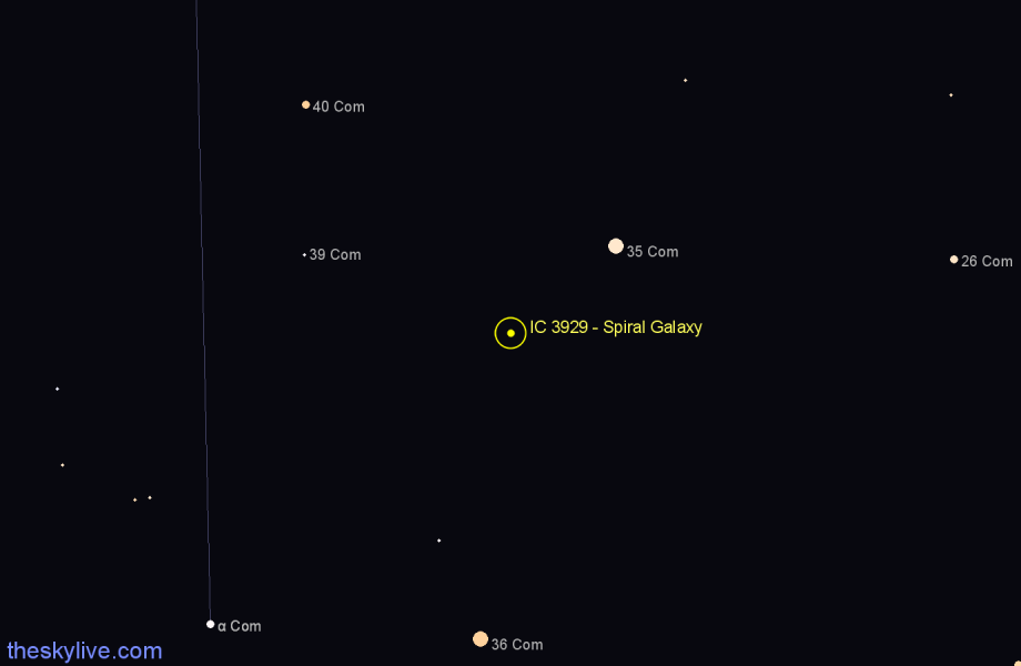 Finder chart IC 3929 - Spiral Galaxy in Coma Berenices star