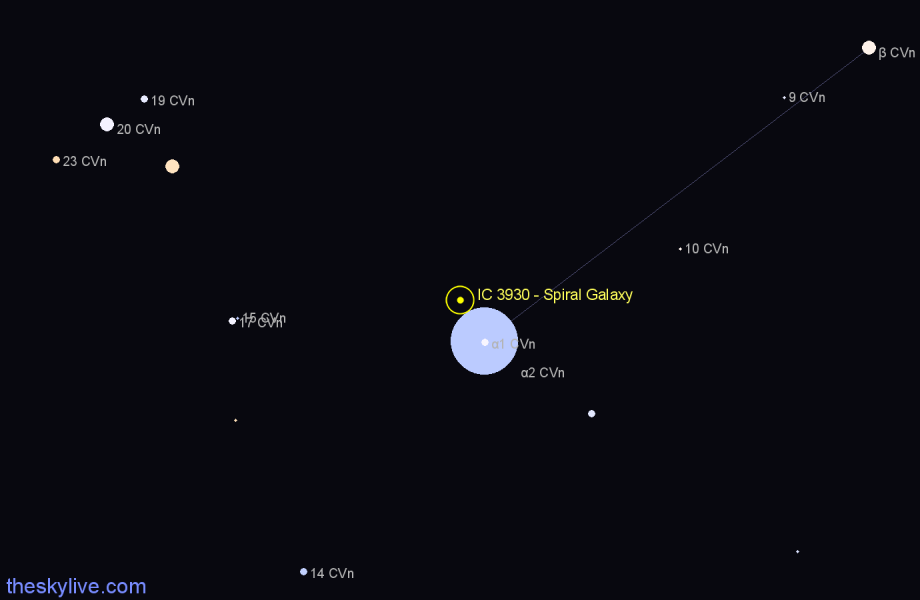 Finder chart IC 3930 - Spiral Galaxy in Canes Venatici star