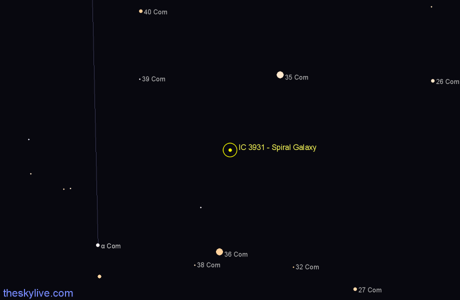 Finder chart IC 3931 - Spiral Galaxy in Coma Berenices star