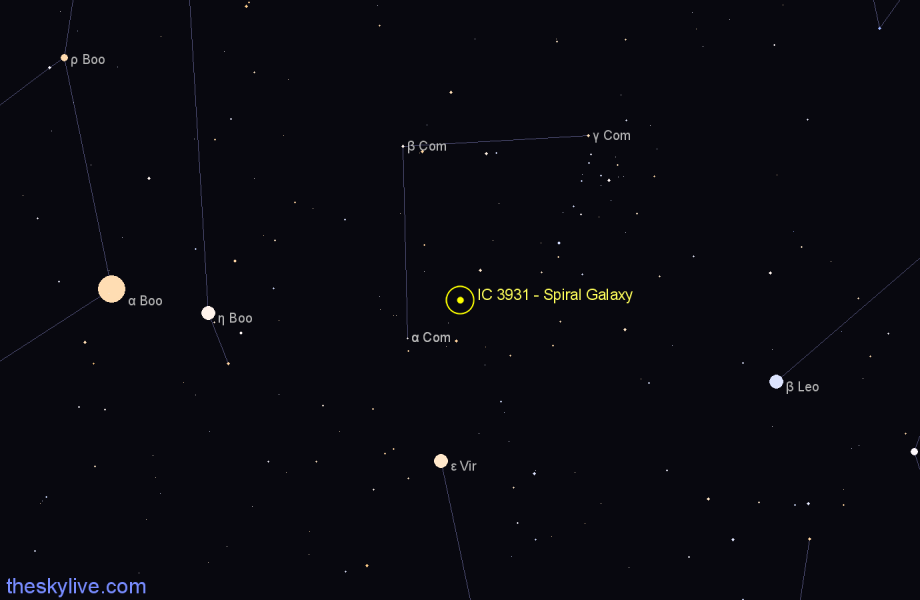 Finder chart IC 3931 - Spiral Galaxy in Coma Berenices star