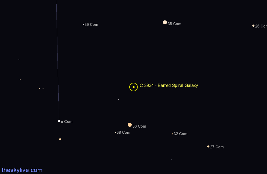 Finder chart IC 3934 - Barred Spiral Galaxy in Coma Berenices star