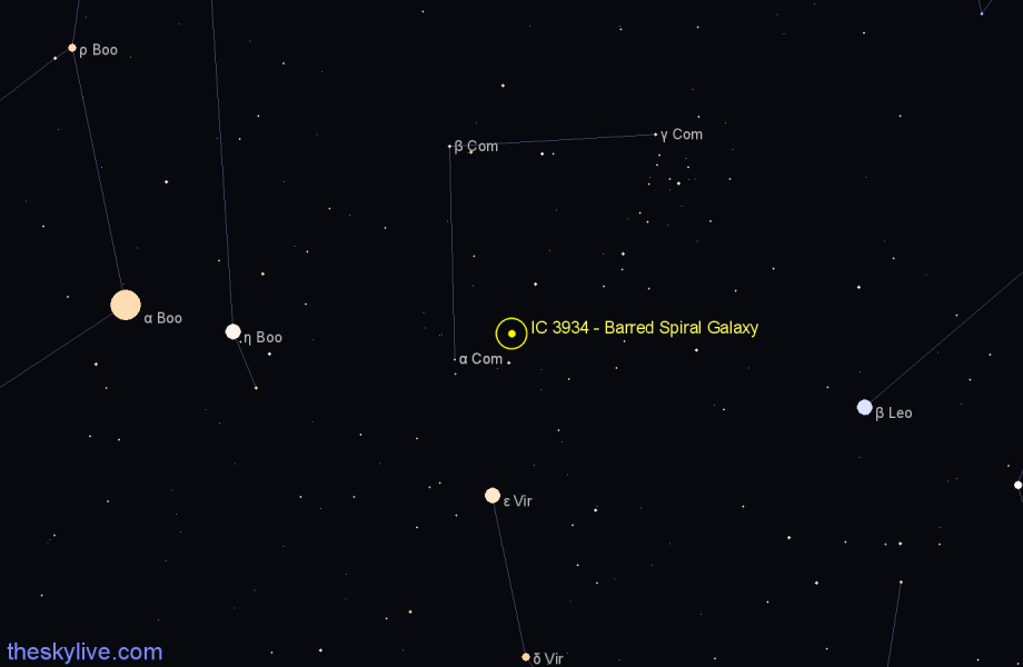 Finder chart IC 3934 - Barred Spiral Galaxy in Coma Berenices star