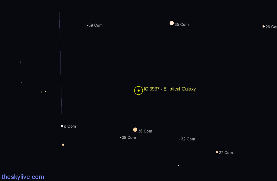 Finder chart IC 3937 - Elliptical Galaxy in Coma Berenices star