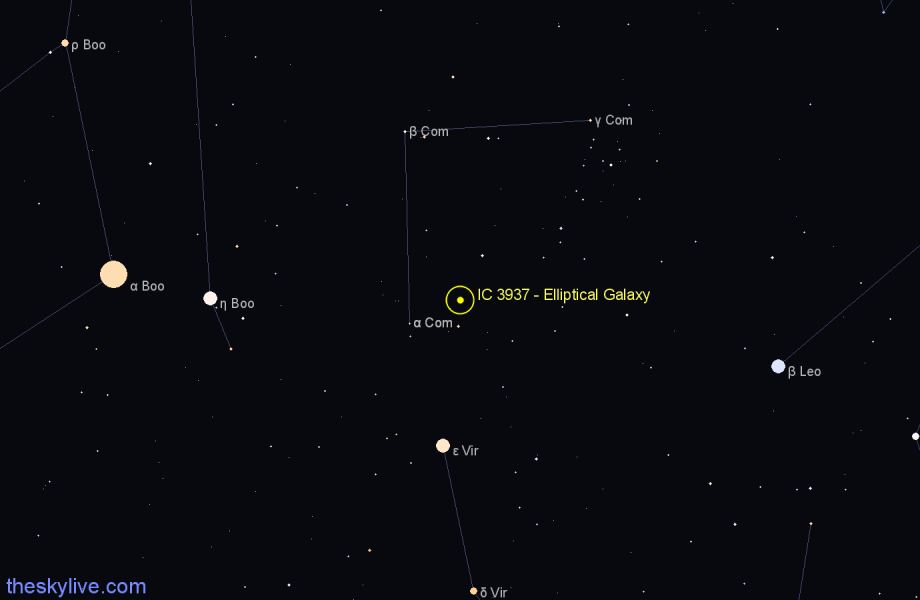 Finder chart IC 3937 - Elliptical Galaxy in Coma Berenices star