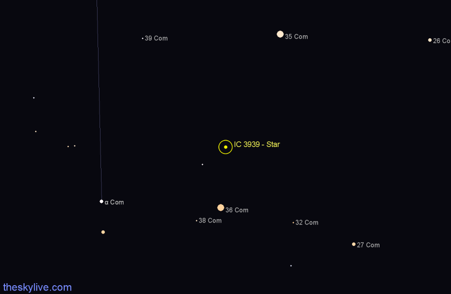 Finder chart IC 3939 - Star in Coma Berenices star