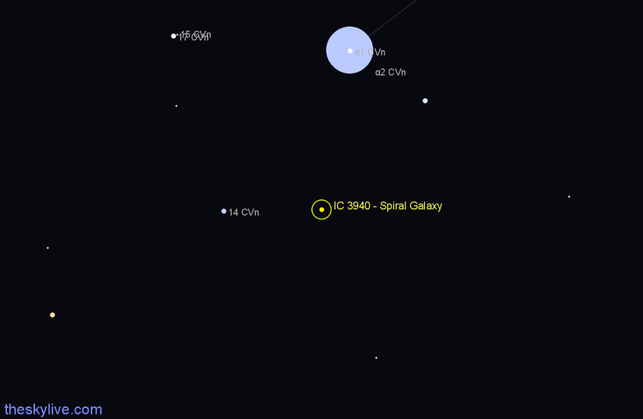 Finder chart IC 3940 - Spiral Galaxy in Canes Venatici star