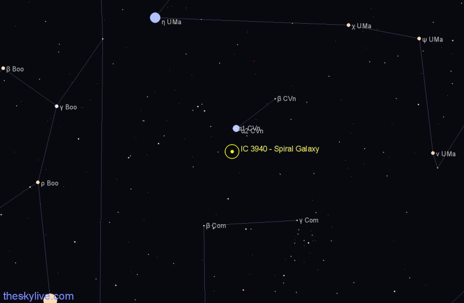 Finder chart IC 3940 - Spiral Galaxy in Canes Venatici star