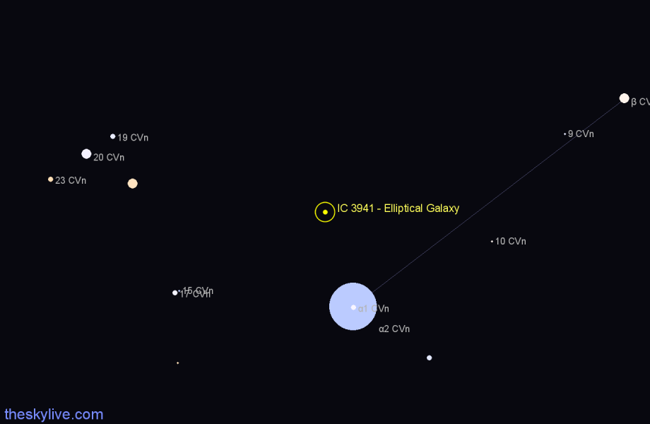 Finder chart IC 3941 - Elliptical Galaxy in Canes Venatici star