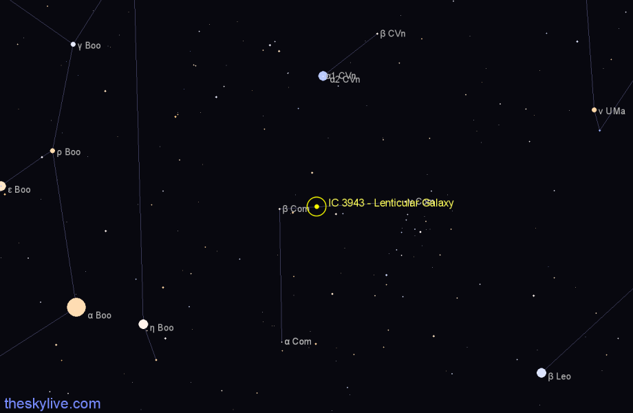 Finder chart IC 3943 - Lenticular Galaxy in Coma Berenices star