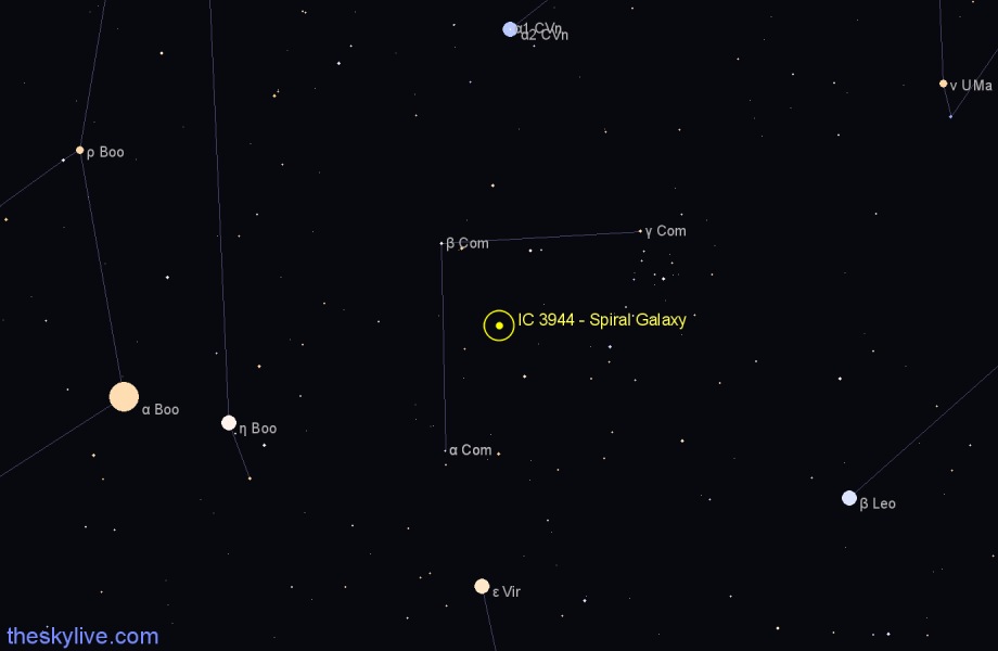 Finder chart IC 3944 - Spiral Galaxy in Coma Berenices star