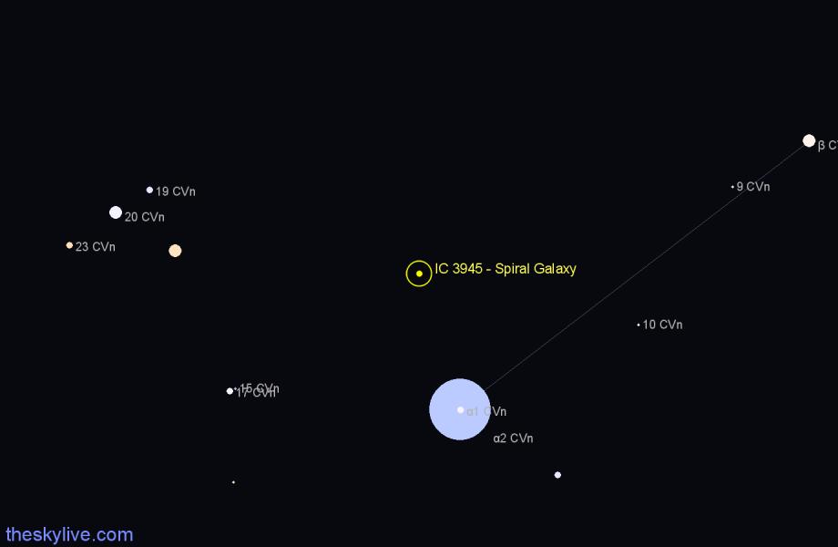 Finder chart IC 3945 - Spiral Galaxy in Canes Venatici star