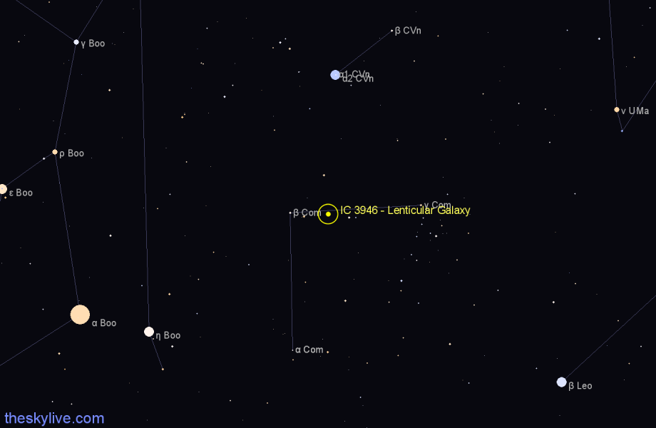 Finder chart IC 3946 - Lenticular Galaxy in Coma Berenices star