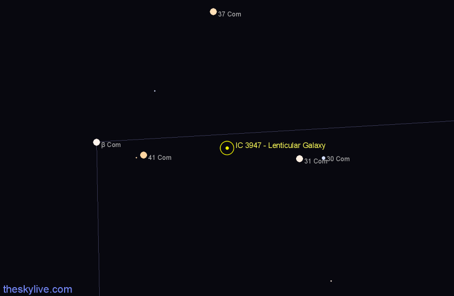 Finder chart IC 3947 - Lenticular Galaxy in Coma Berenices star