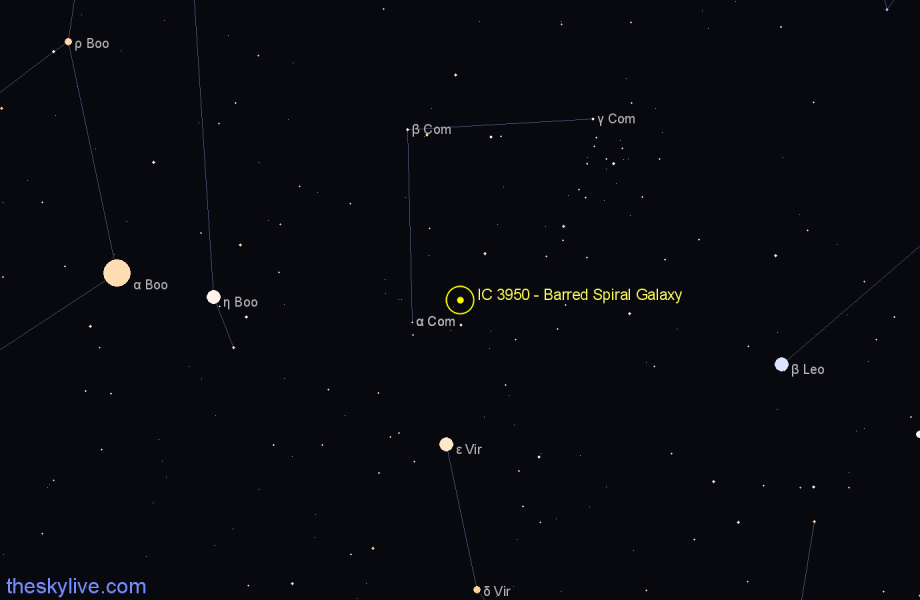 Finder chart IC 3950 - Barred Spiral Galaxy in Coma Berenices star