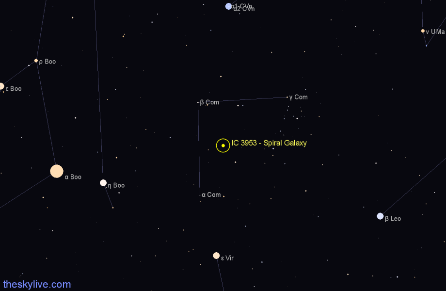 Finder chart IC 3953 - Spiral Galaxy in Coma Berenices star