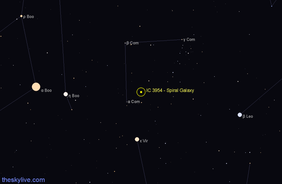 Finder chart IC 3954 - Spiral Galaxy in Coma Berenices star