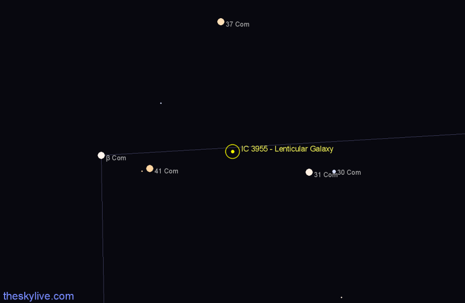 Finder chart IC 3955 - Lenticular Galaxy in Coma Berenices star