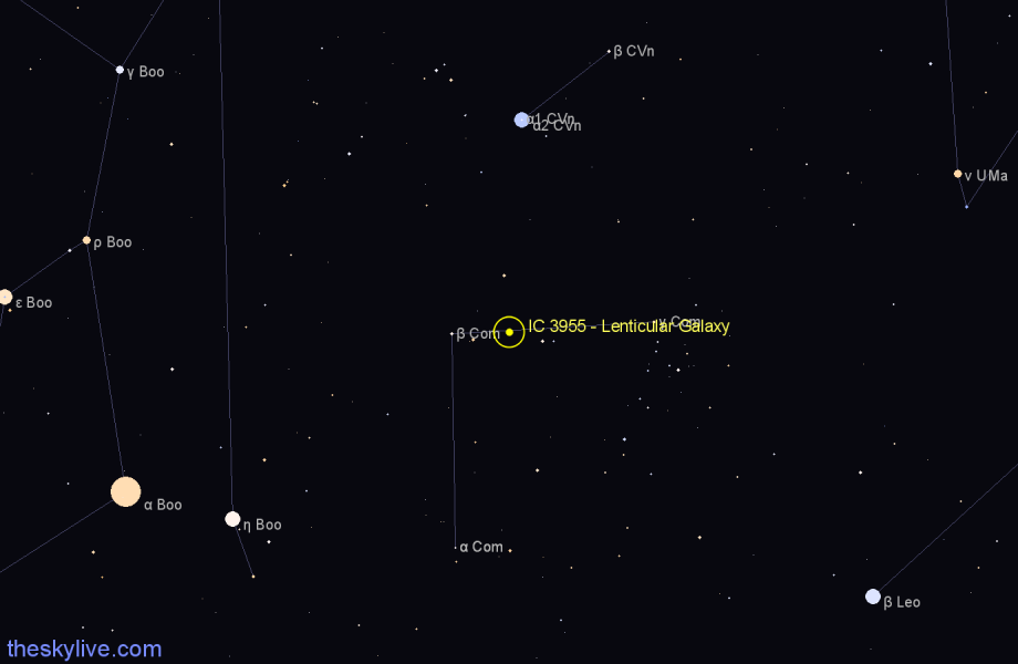 Finder chart IC 3955 - Lenticular Galaxy in Coma Berenices star