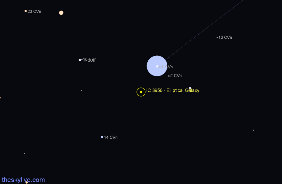 Finder chart IC 3956 - Elliptical Galaxy in Canes Venatici star