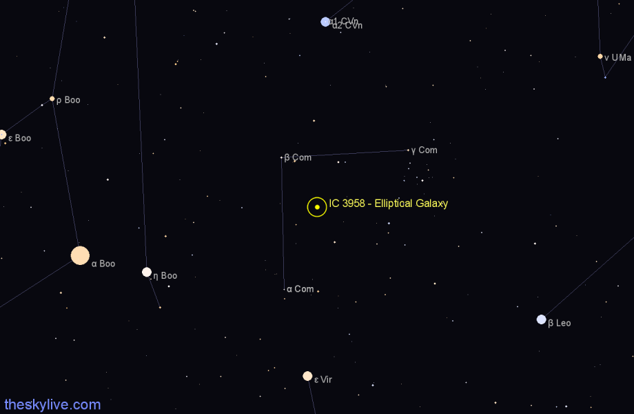 Finder chart IC 3958 - Elliptical Galaxy in Coma Berenices star