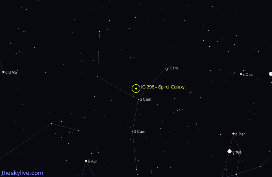 Finder chart IC 396 - Spiral Galaxy in Camelopardalis star