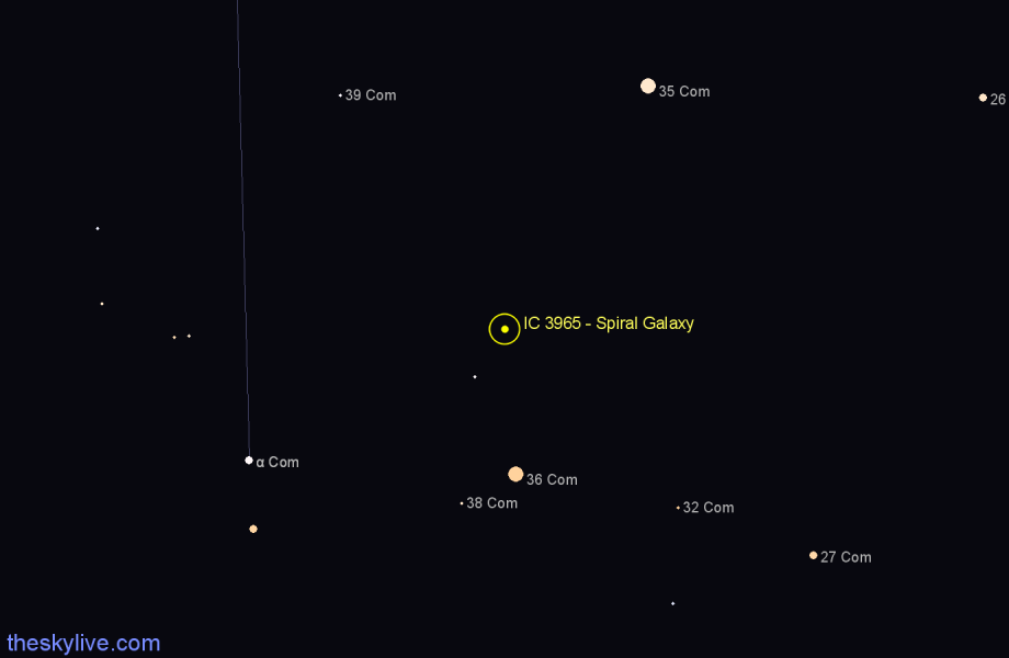 Finder chart IC 3965 - Spiral Galaxy in Coma Berenices star