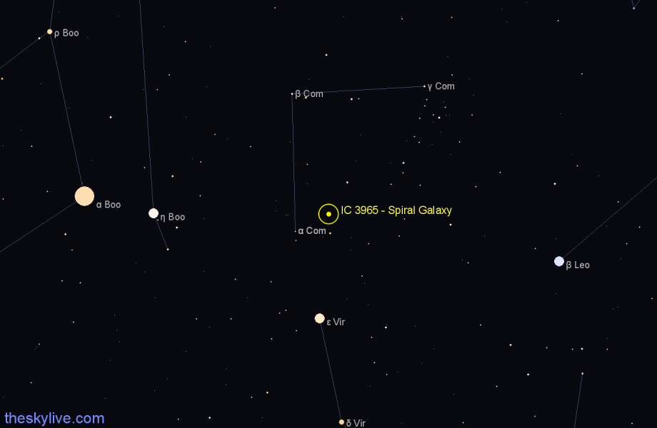 Finder chart IC 3965 - Spiral Galaxy in Coma Berenices star