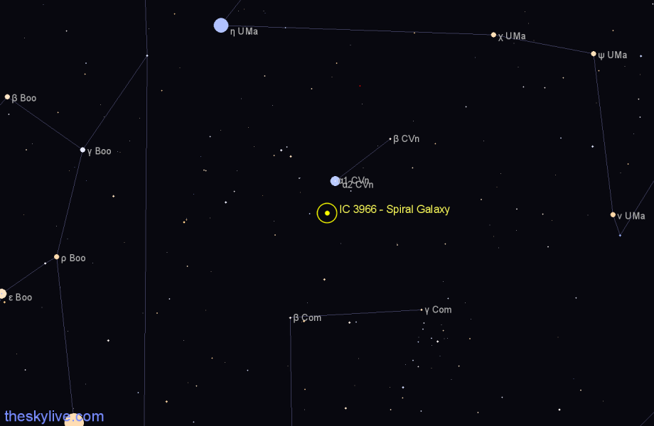 Finder chart IC 3966 - Spiral Galaxy in Canes Venatici star