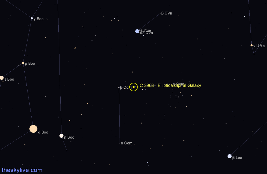 Finder chart IC 3968 - Elliptical/Spiral Galaxy in Coma Berenices star