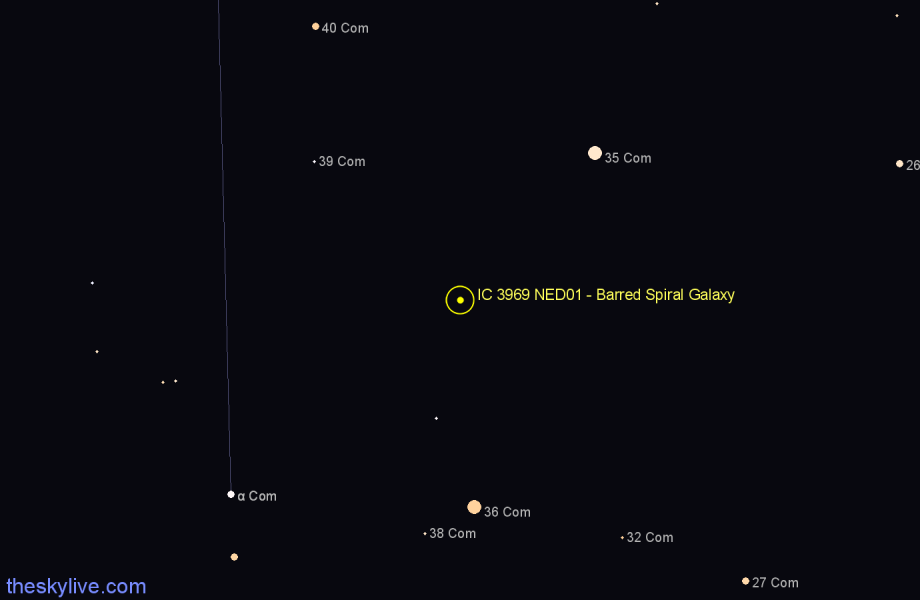 Finder chart IC 3969 NED01 - Barred Spiral Galaxy in Coma Berenices star